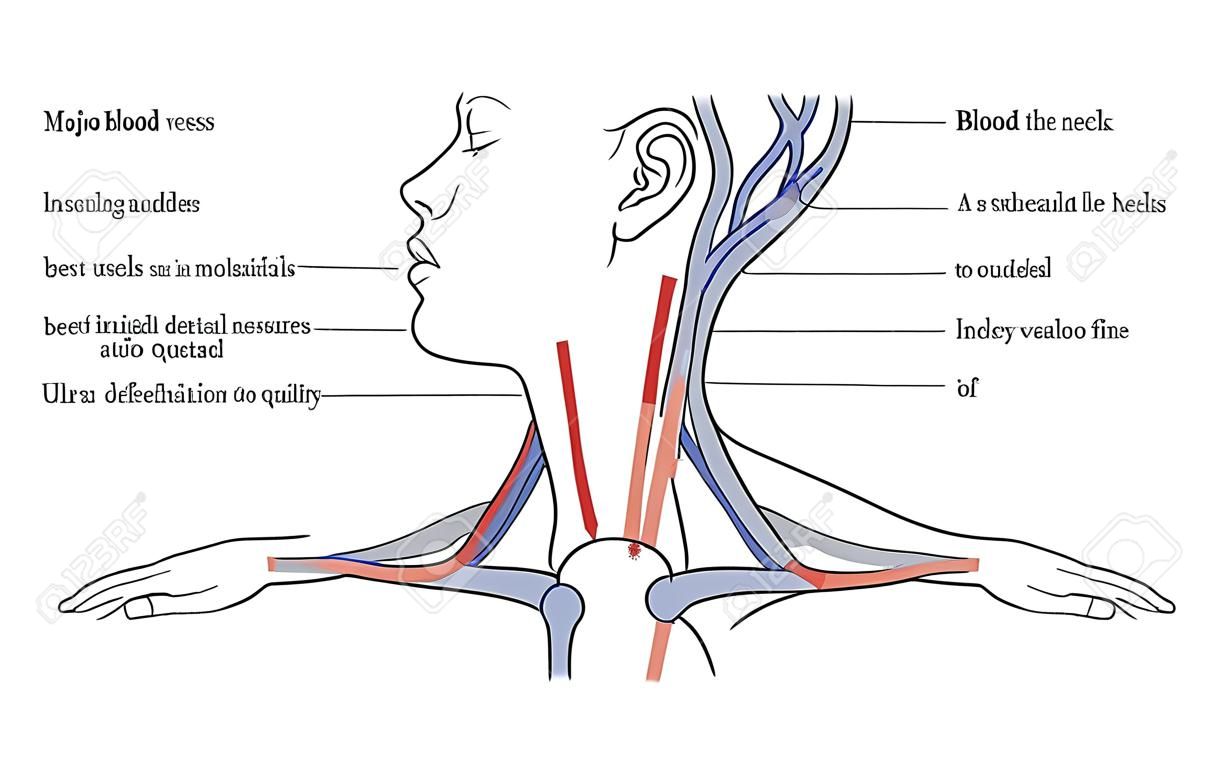Dibujo que muestra los principales vasos sanguíneos en el cuello en relación con otras estructuras