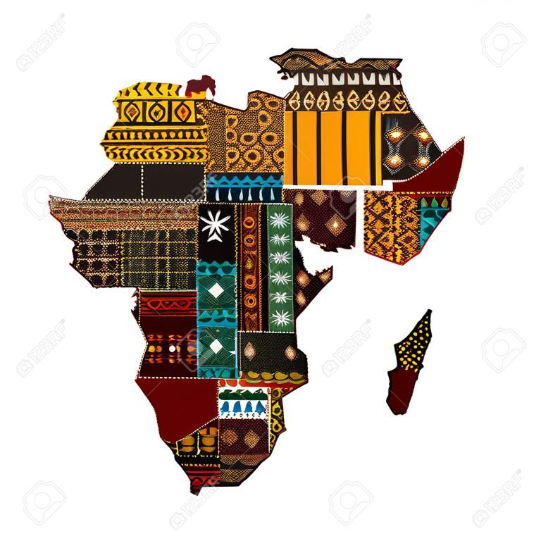 Mapa da África com países feitos de texturas étnicas