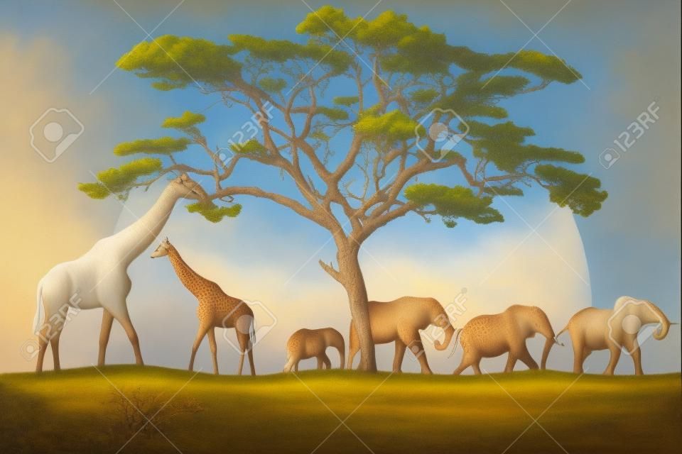Savannah landscape with animals 
