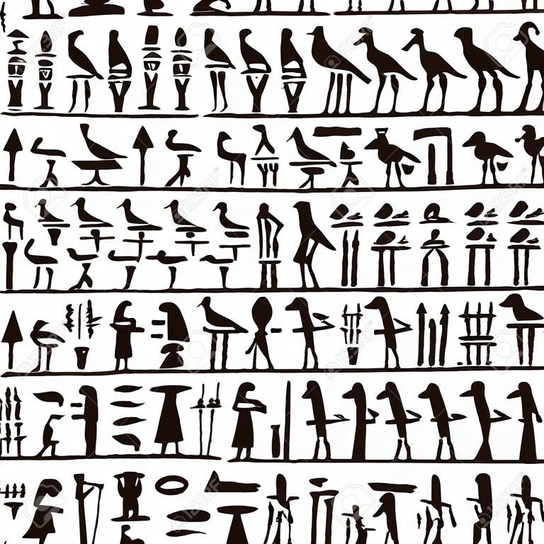 Jeroglíficos egipcios en blanco y negro de fondo
