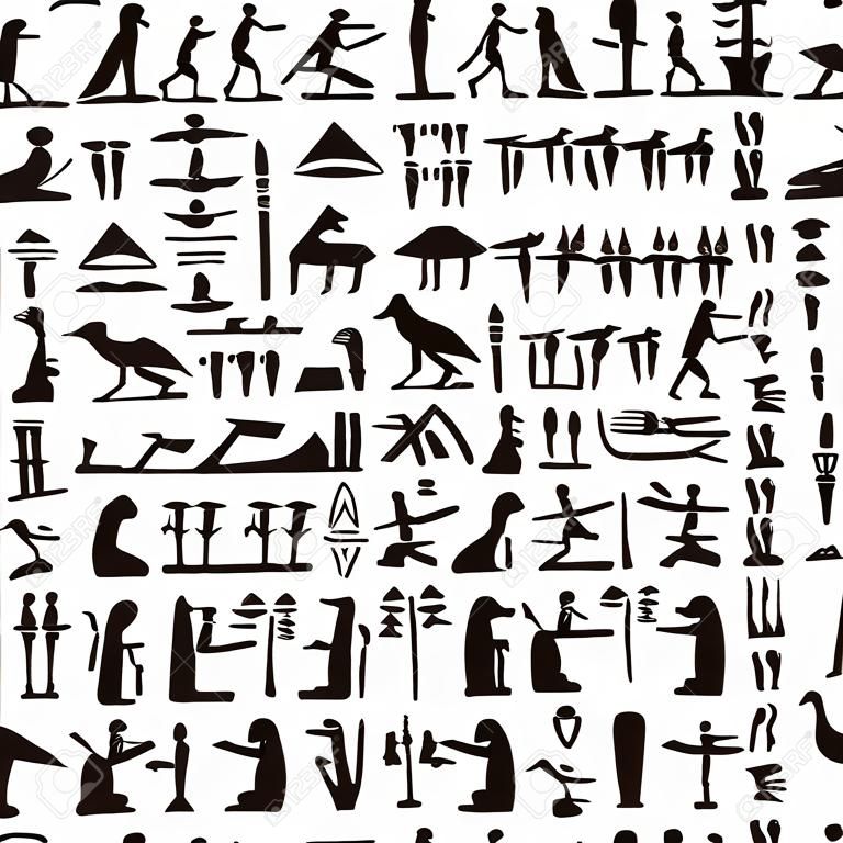 Zwarte en witte Egyptische hiërogliefen achtergrond