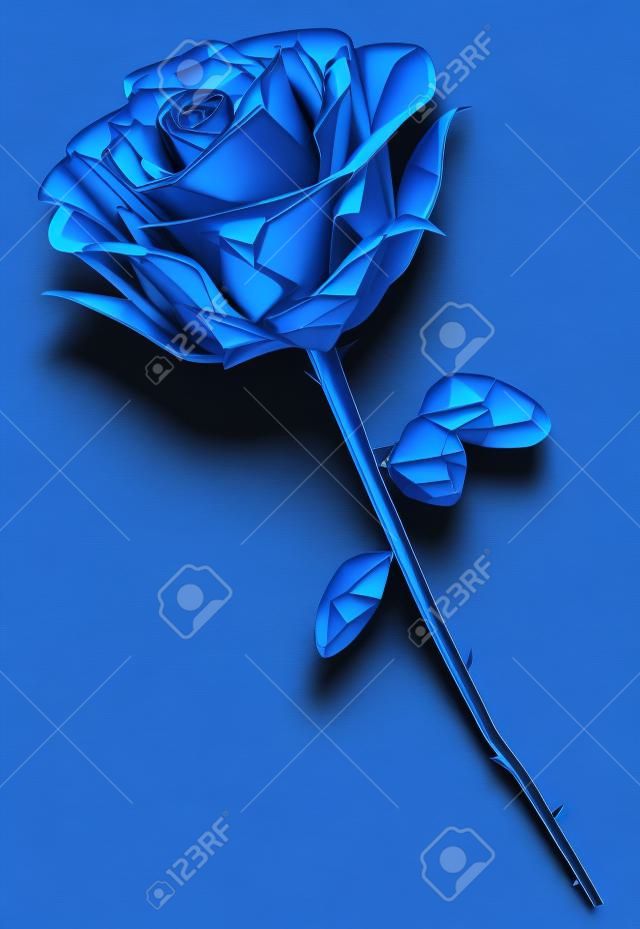 Kristallen blauwe roos 3d illustratie, verticaal, geïsoleerd, zwarte achtergrond