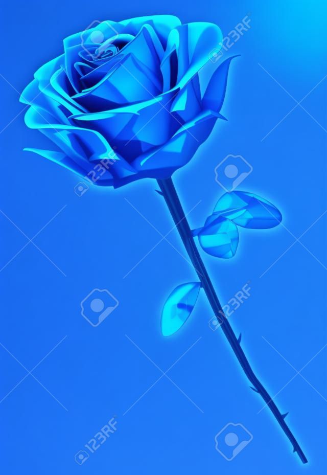 Kristallen blauwe roos 3d illustratie, verticaal, geïsoleerd, zwarte achtergrond