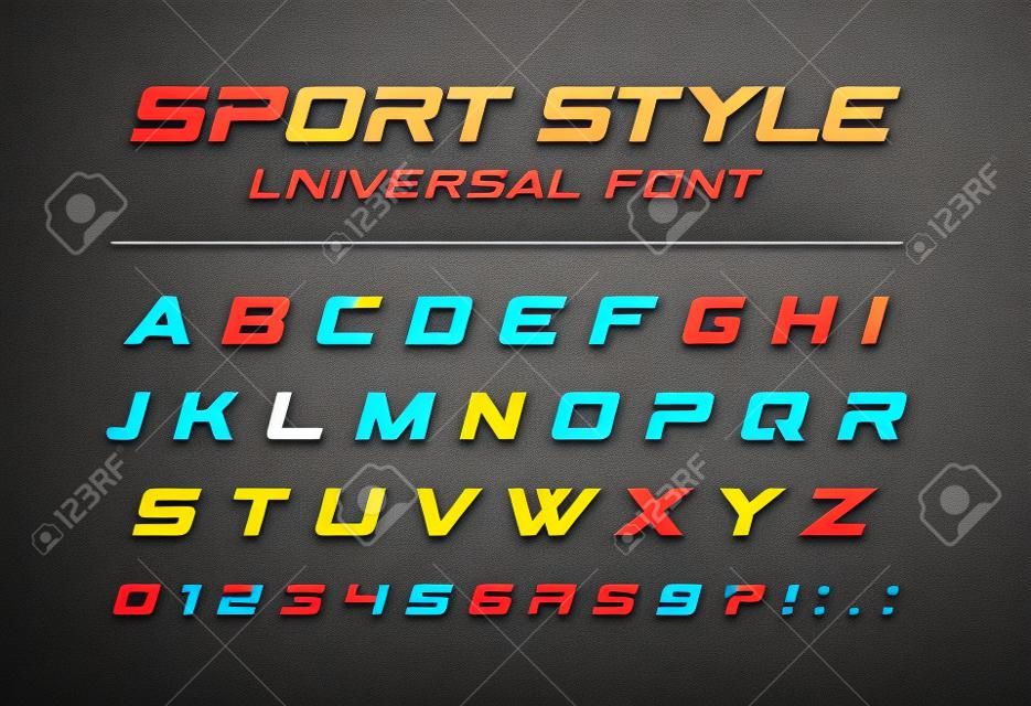Sport style universal font. Fast speed, futuristic, technology, future alphabet. Letters and numbers for military, industrial, electric car racing logo design. Modern minimalistic vector typeface