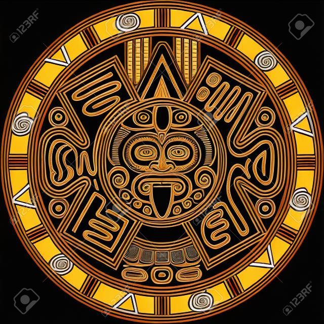 Vector illustration stylized image of ancient Mayan calendar.