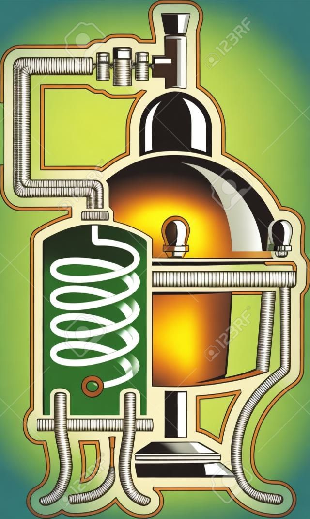 Vector illustration cooper alcohol distillation unit alembic. Template for logo or Icon.