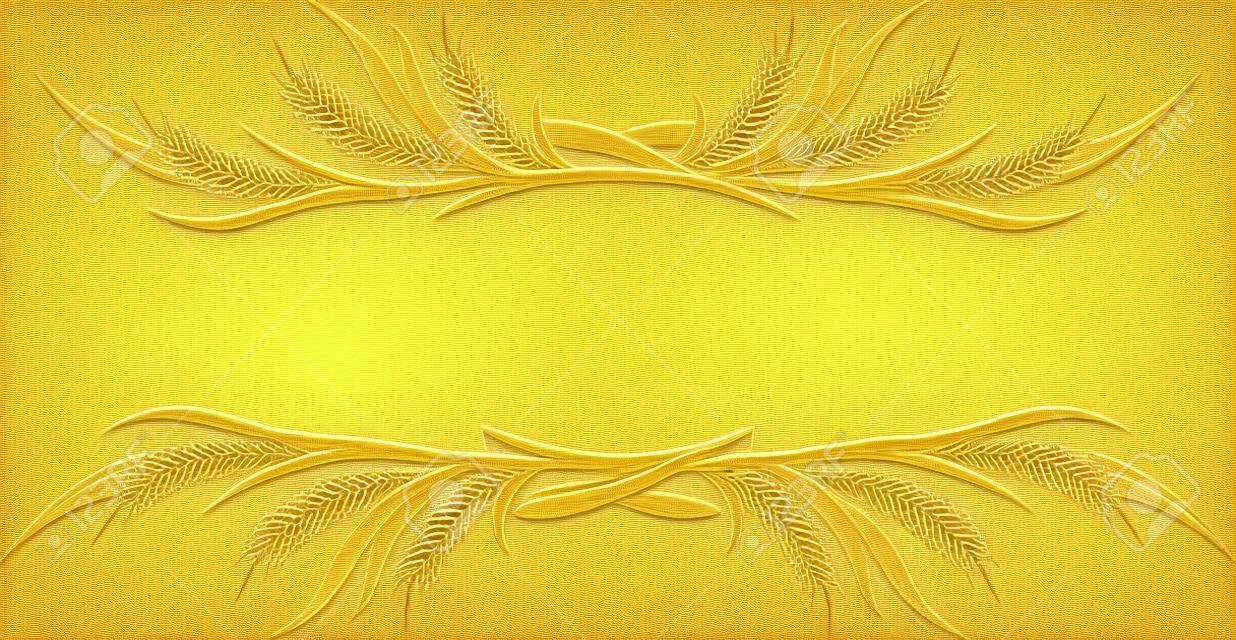 Illustrazione vettoriale di spighe di grano d'oro. Può essere utilizzato come elemento di design di cornice, angolo o bordo.