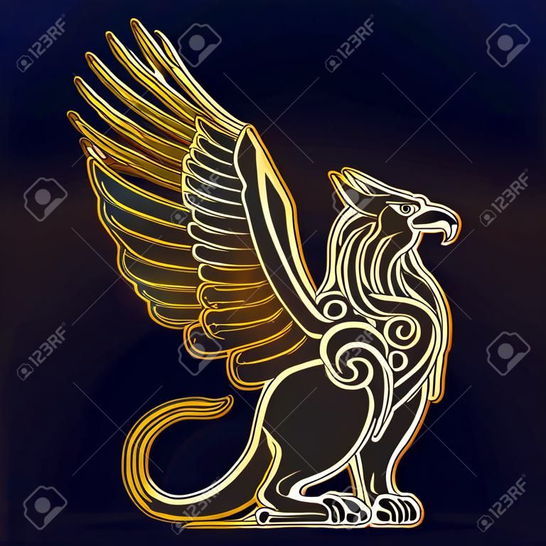 ロイヤル・ヘラルド・グリフォン神話の生き物の力と強さシンボルベクトルワシの頭ライオンの鳥の翼紋章紋エンブレム伝説の獣君主制ハゲタカミスティックな腕のシンボルのコート。