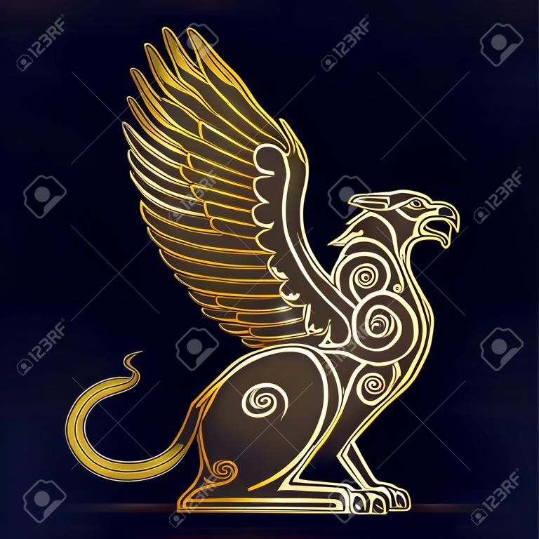 ロイヤル・ヘラルド・グリフォン神話の生き物の力と強さシンボルベクトルワシの頭ライオンの鳥の翼紋章紋エンブレム伝説の獣君主制ハゲタカミスティックな腕のシンボルのコート。