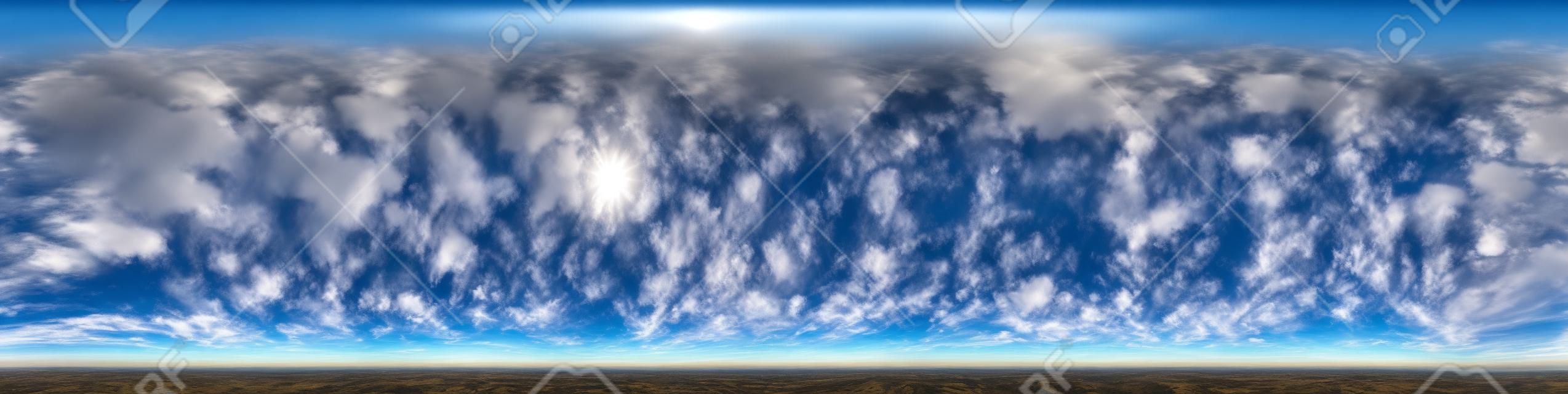 blue sky with beautiful awesome clouds. Seamless hdri panorama 360 degrees angle view with zenith for use in 3d graphics or game development as sky dome or edit drone shot
