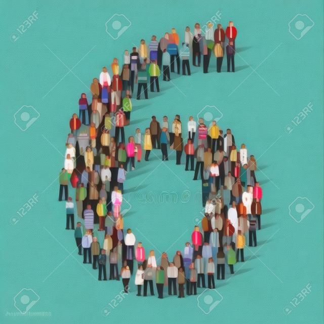 Large group of people in number 6 six form. Vector illustration