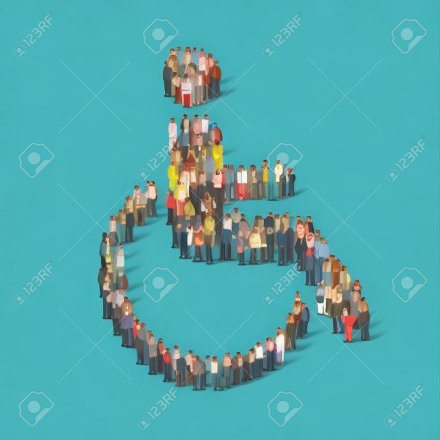 Large group of people in the shape of wheelchair. Vector illustration