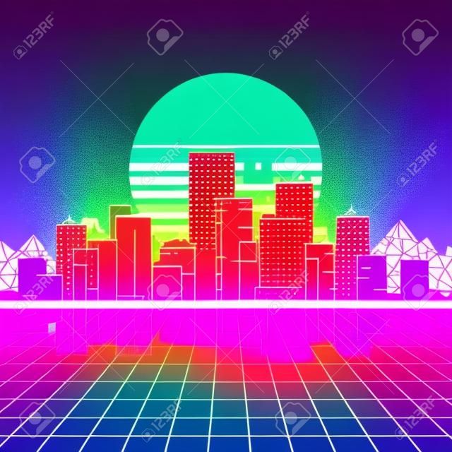 Retro Neon City Hintergrund. Neonstil der 80er Jahre. Vektor-illustration