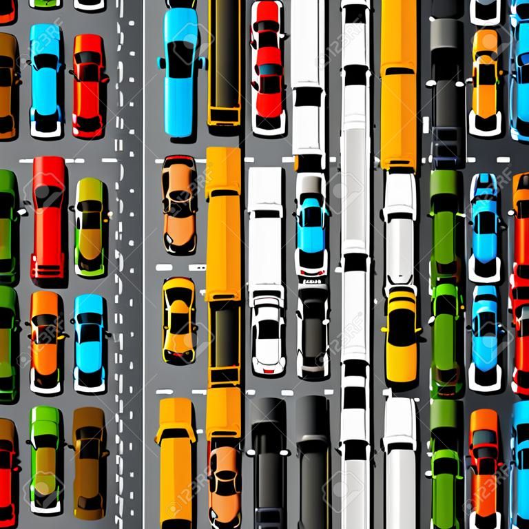 道路の車の輸送、交通渋滞の背景。ベクターイラスト