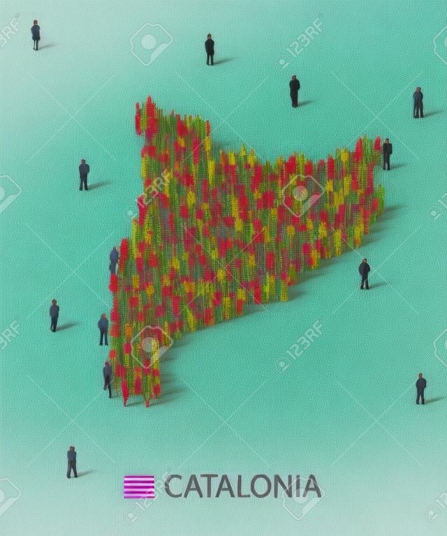 카탈로니아지도 형태로 사람들의 큰 그룹입니다. 카탈로니아 인구 통계 템플릿의 인구. 국민 투표 개념.