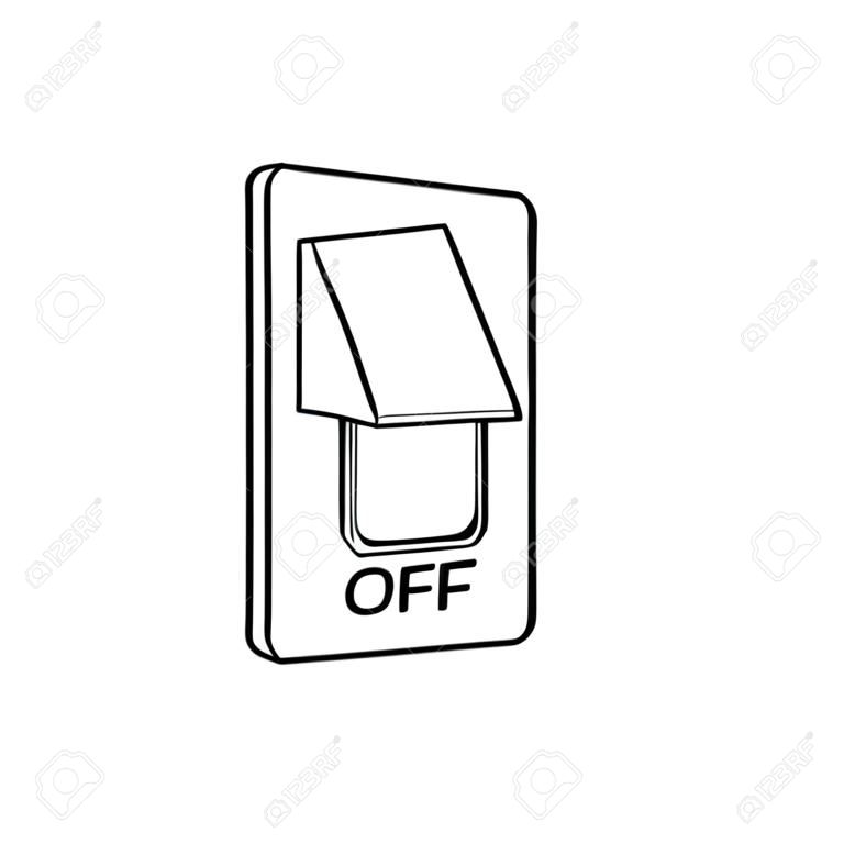 Interruptor elétrico dos desenhos animados, preto e branco, desenhado à mão, estilo do esboço, isolado no fundo branco.