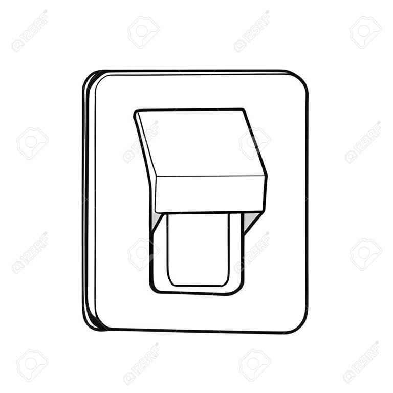Interruptor elétrico dos desenhos animados, preto e branco, desenhado à mão, estilo do esboço, isolado no fundo branco.