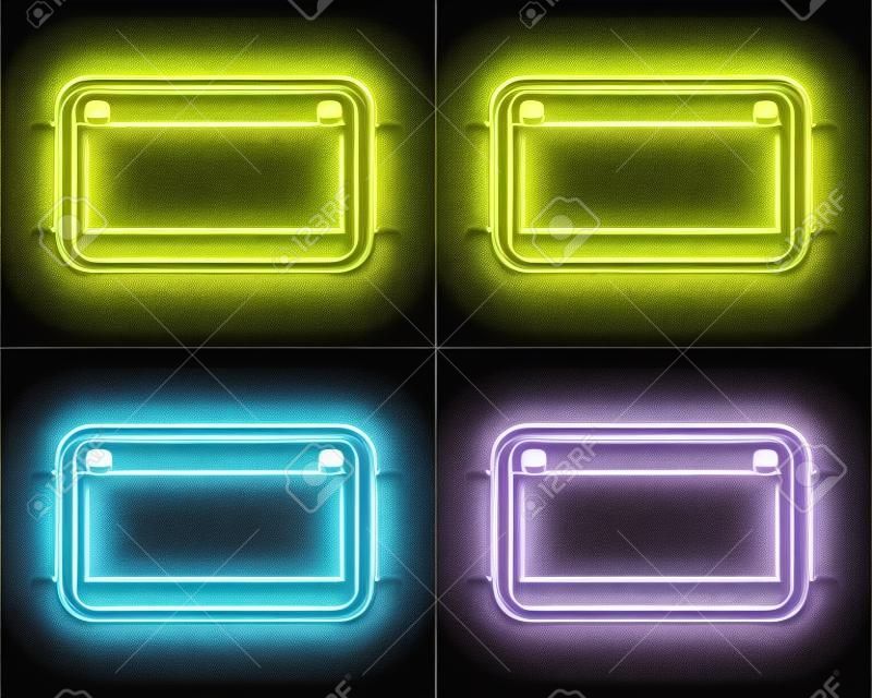 Segno di cornice al neon a forma di quadrato. Imposta il colore. elemento di design del modello. Illustrazione vettoriale