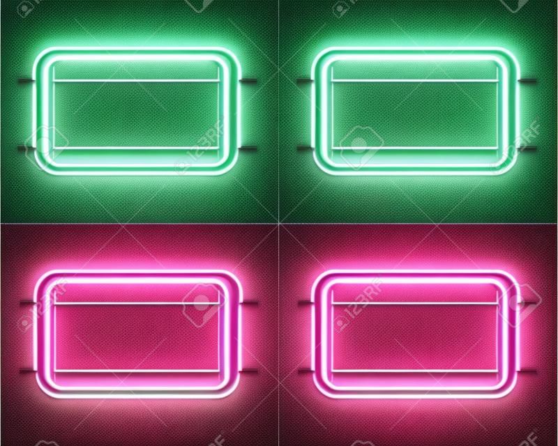 Neonowa ramka w kształcie kwadratu. Ustaw kolor. element projektu szablonu. Ilustracja wektorowa