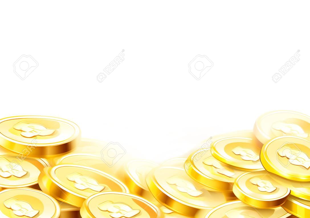 Golden shiny coins. Big bunch of dollars. Rich or casino luck concept. Vector illustration