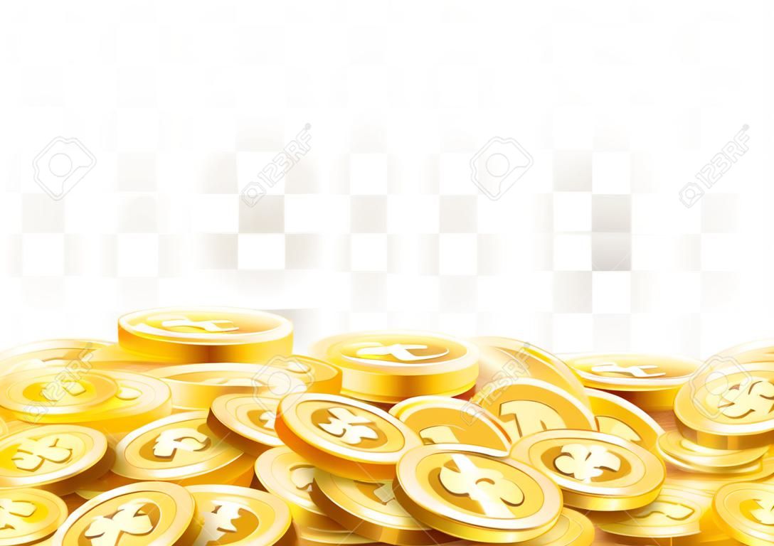Golden shiny coins. Big bunch of dollars. Rich or casino luck concept. Vector illustration