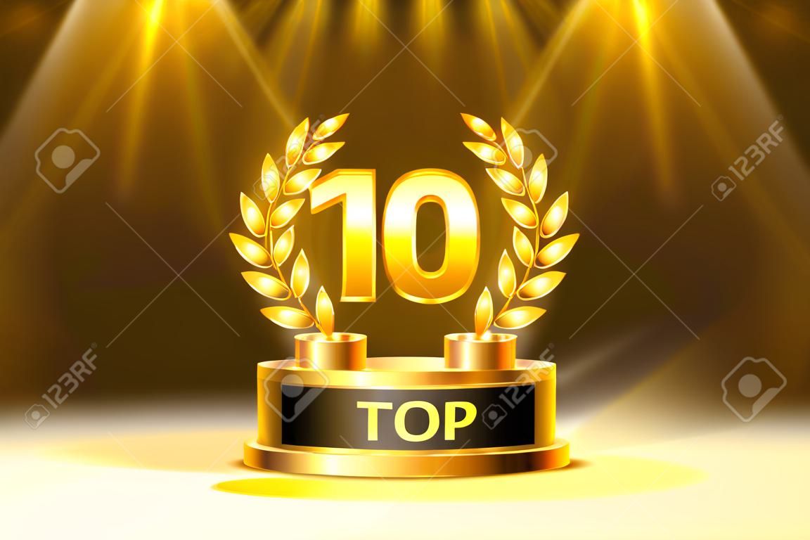 Top 10 miglior segno del premio del podio, oggetto d'oro. Illustrazione vettoriale