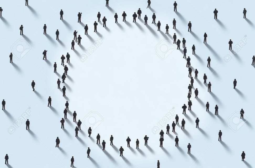 Grand groupe de personnes en forme de cercle sur fond blanc. Concept de foule de personnes.