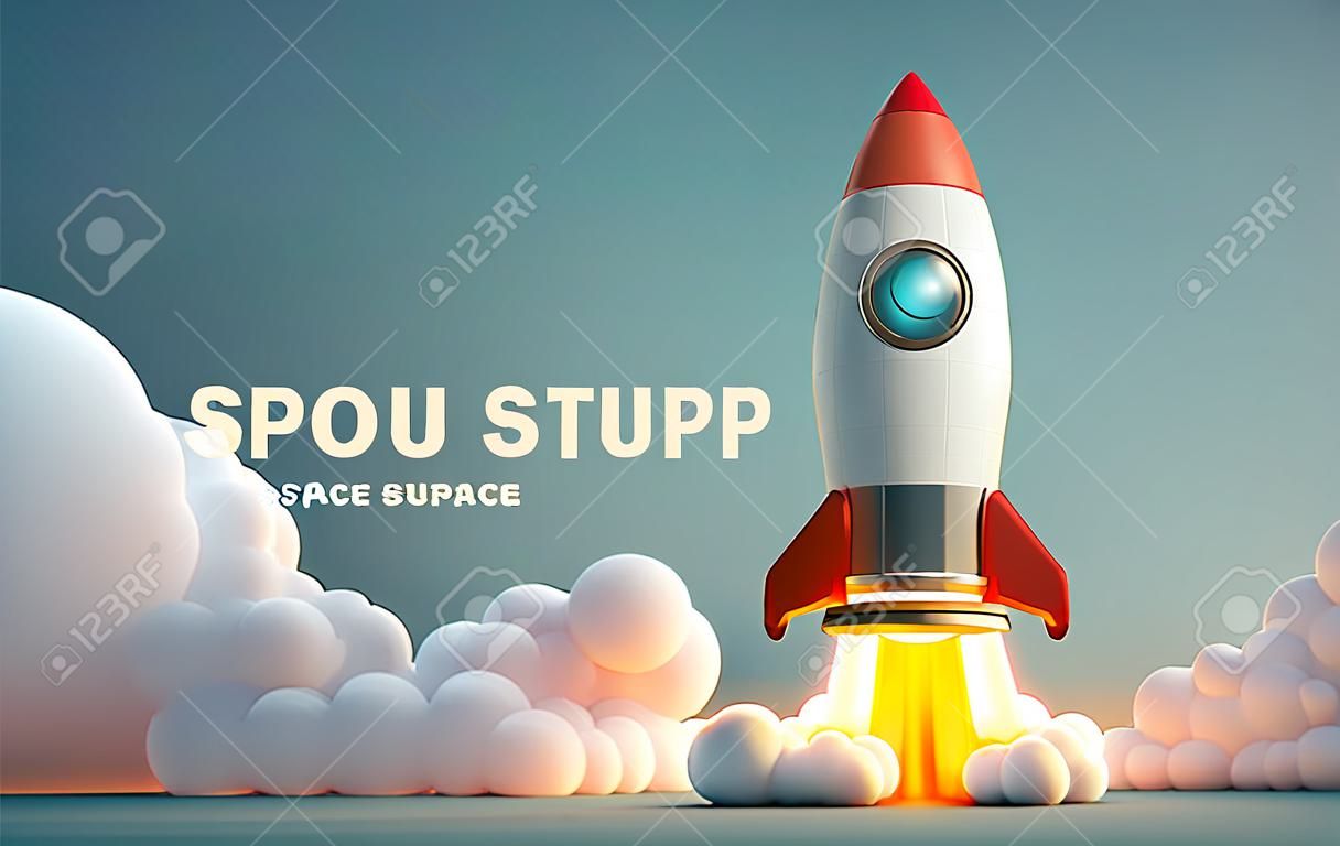 Rocket space startup, creative idea cover, landing page web site, Vector