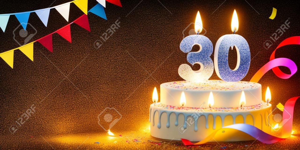 Gâteau D'anniversaire De 1 An Avec Bougies Allumées Et Bannière D' anniversaire De Confettis