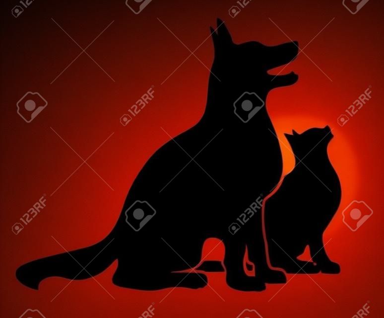 Собака и кошка силуэт