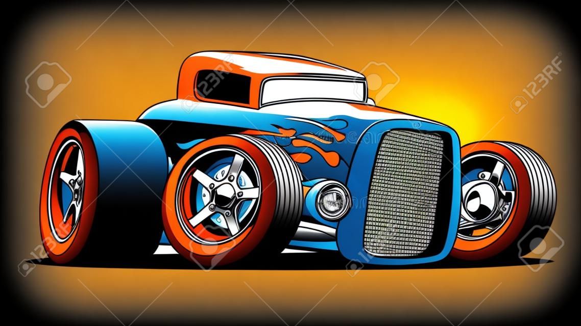 Hot Rod Classic Coupe Egyéni Car Cartoon vektoros illusztráció