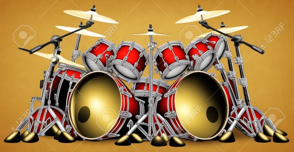 Enorme 10 Piece Rock Drum Set Ilustração de instrumento musical