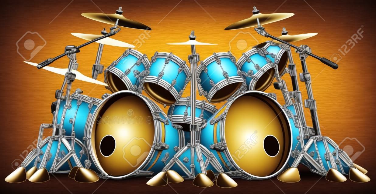 Enorme 10 Piece Rock Drum Set Ilustração Instrumento Musical