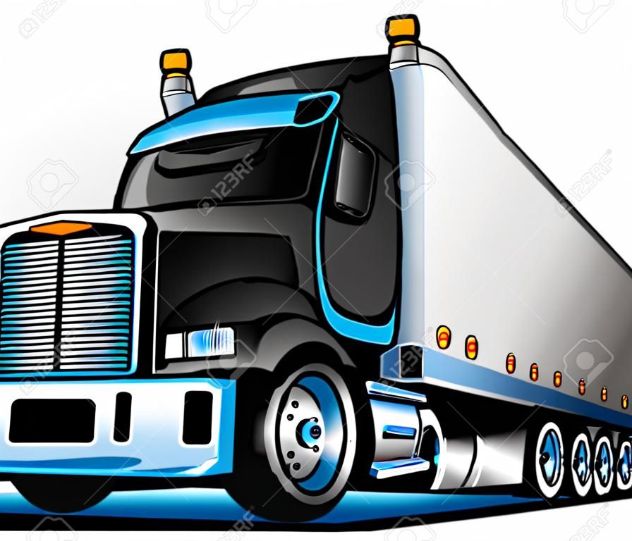 Semi Truck with Trailer Cartoon Vector Illustration