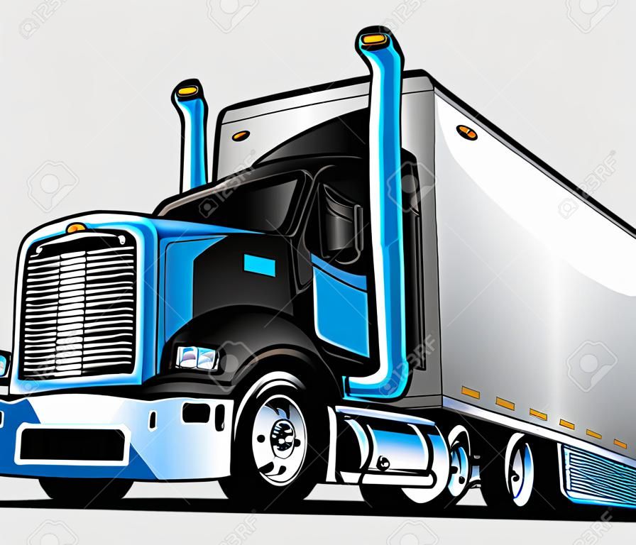 Semi caminhão com ilustração vetorial de Trailer Cartoon