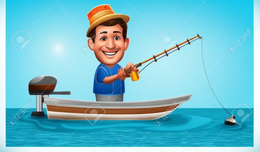 Funny Man Spending Holiday Fishing on Boat
