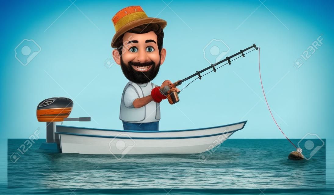 Funny Man Spending Urlaub Angeln auf Boot