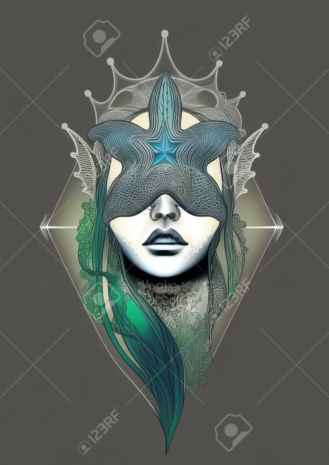 Graphic mermaid head