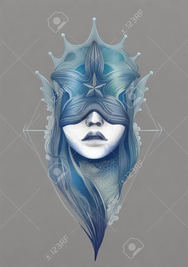 Graphic mermaid head