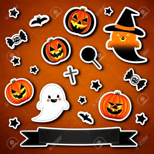 Collection of Halloween elements in sticker style