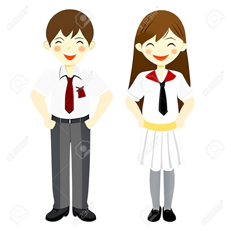 Summer uniformed school boy and school girl