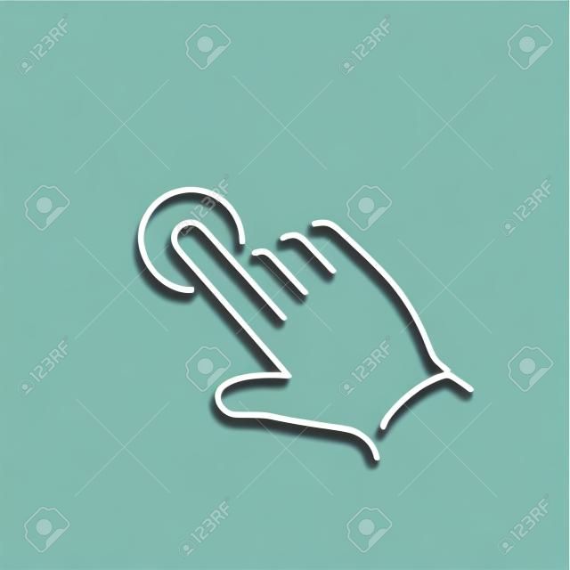 vektor modern lapos kialakítás lineáris logója egyik ujja megérinti kéz gesztusa | vékony vonal piktogram zöld és kék színátmenet elszigetelt fehér háttér