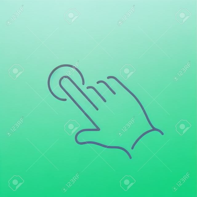 vektor modern lapos kialakítás lineáris logója egyik ujja megérinti kéz gesztusa | vékony vonal piktogram zöld és kék színátmenet elszigetelt fehér háttér