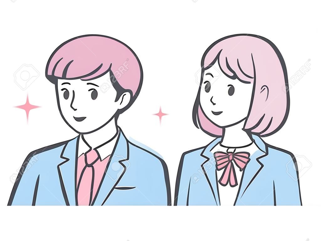 Illustration of middle and high school boys and girls looking up Blazer uniform