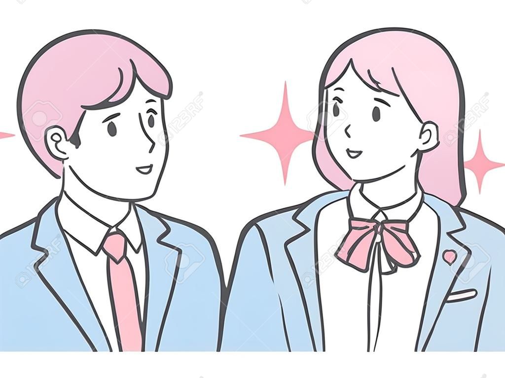 Illustration of middle and high school boys and girls looking up Blazer uniform
