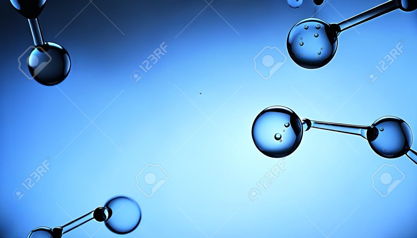 Blue science H molecules background. Abstract structure 3d double molecule background