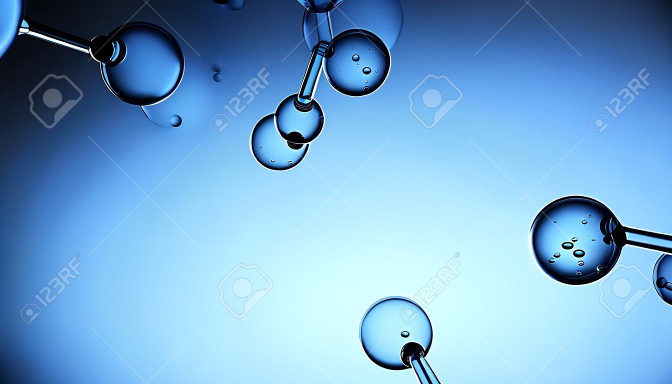 Blue science H molecules background. Abstract structure 3d double molecule background