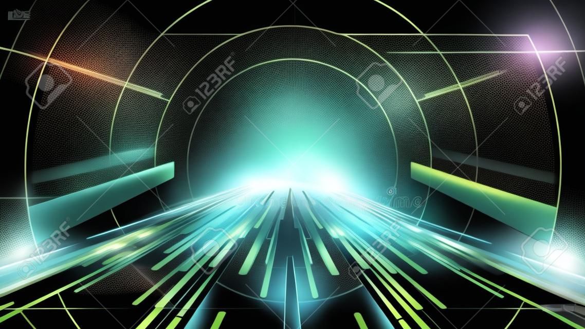 Interfaz de tecnología futurista. fondo abstracto. extensión longitudinal del fondo del sentido de la ciencia y la tecnología del espacio del túnel. ilustración vectorial para su diseño