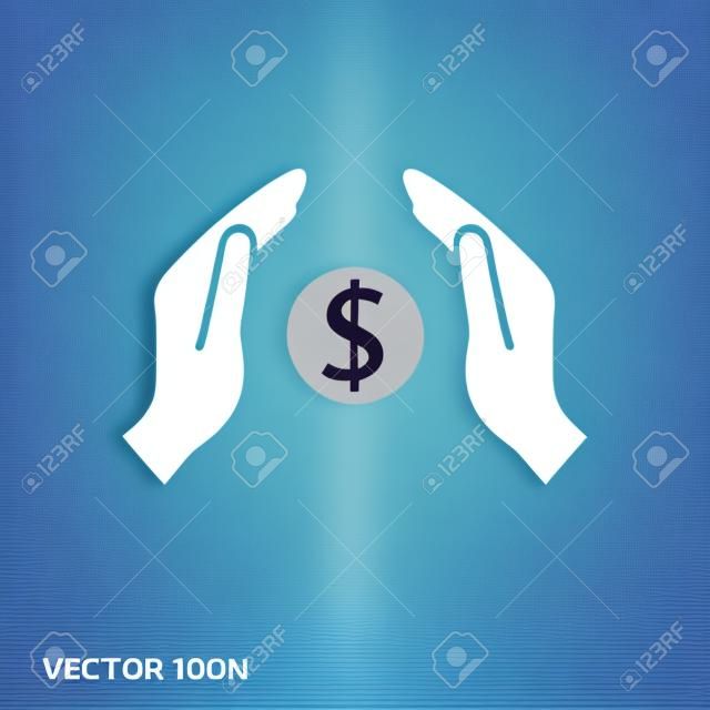 Pictograaf van geld in de hand. Vector concept illustratie voor design. Eps 10