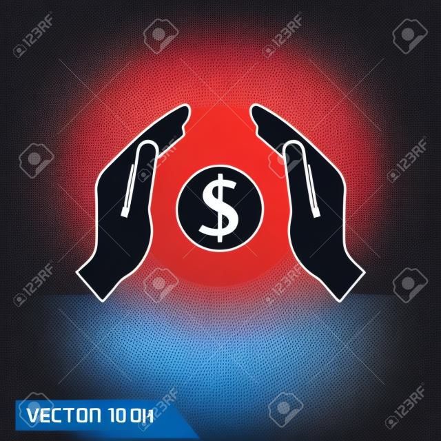 Pictograph do dinheiro na mão. Ilustração do conceito do vetor para o projeto. Eps 10